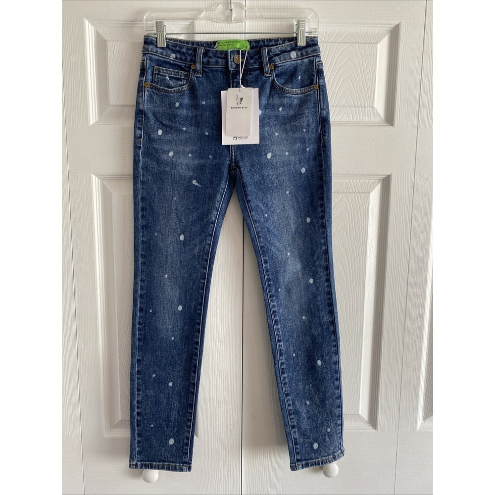 Sandrine Rose Polka Blue Skinny Jeans Womens‎ Size 26 Medium Wash Splatter Denim